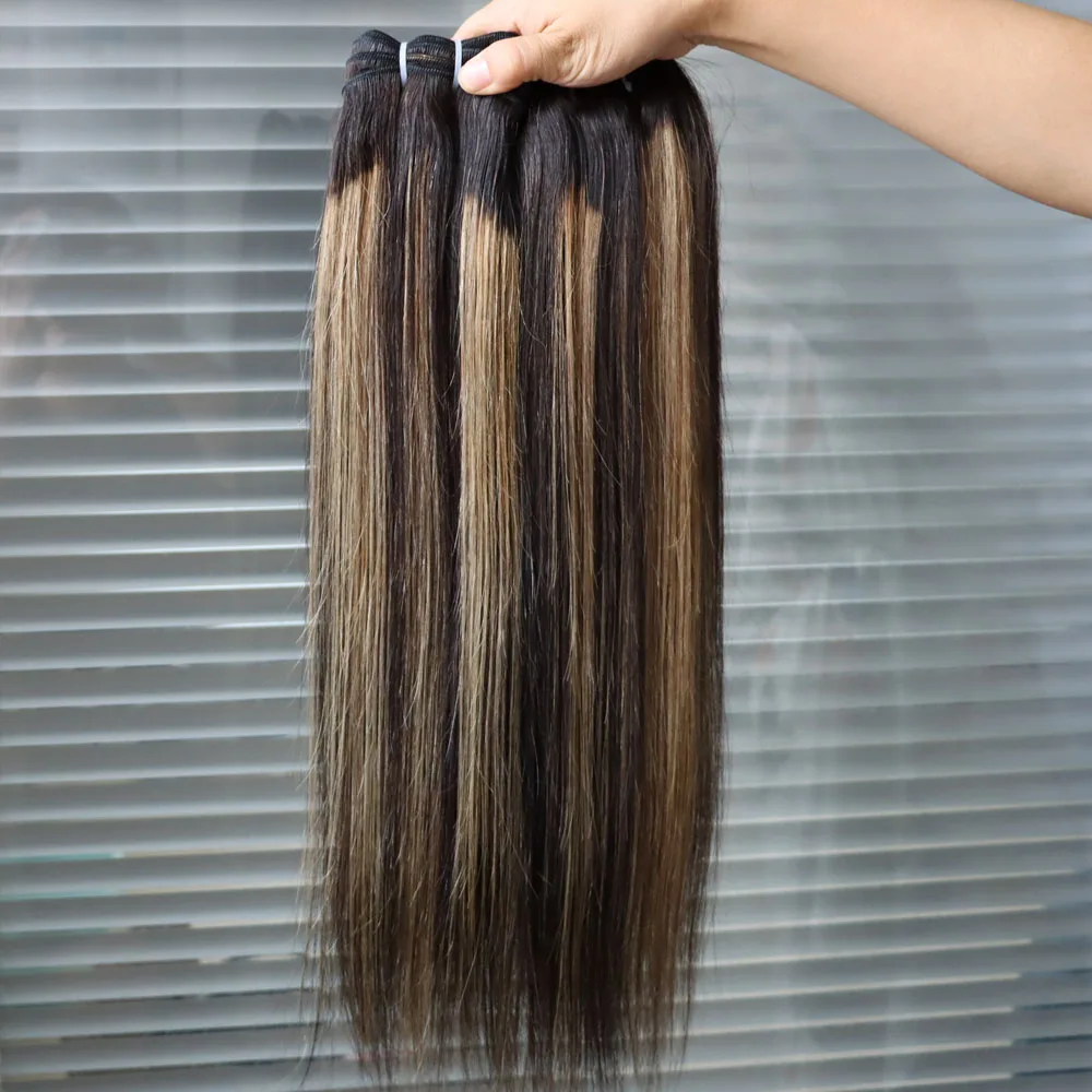 100% Human Hair Virgin Brazilian Extensions Bundle Piano Highlight 1B #27 Grey Straight Hair Weft Weaving Double Weft Wholesale