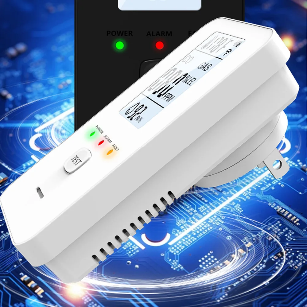 Co Detector Plug - 天然ガス・一酸化炭素検知器（HDディスプレイ画面付き）温度・湿度センサー ガス漏れCH4 CO警報装置 家庭用