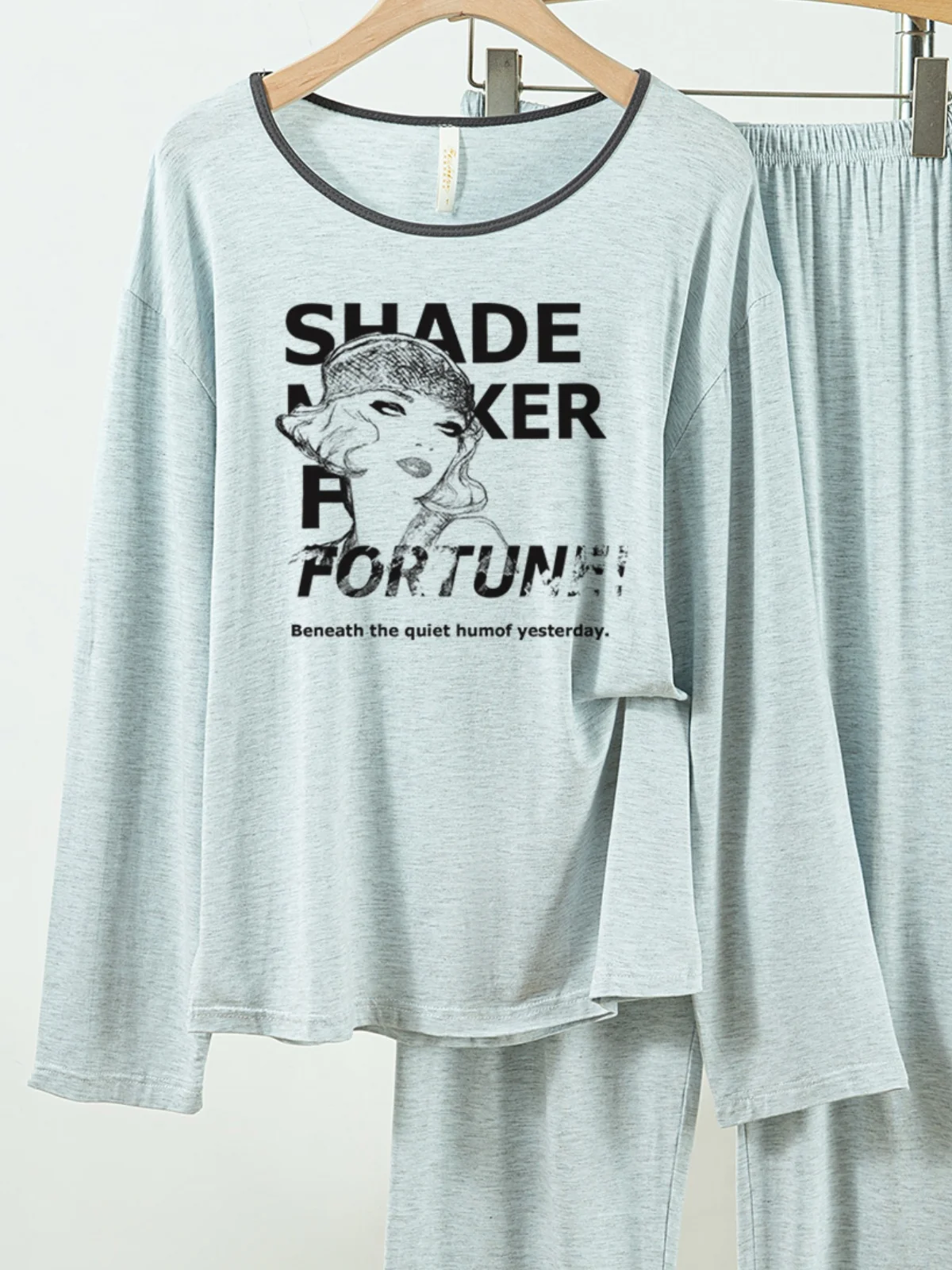 

5181-309 Повседневная и удобная пижама из модального хлопка для женщин, новые весенне-осенние длинные брюки с длинными рукавами, однотонные повседневные