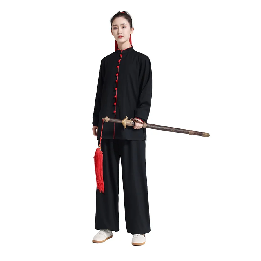 

Black Stretchy Cotton Linen Clothing Loose Chinese Traditional Tang Suit KungFu Clothes Retro Oriental Unisex TaiChi Uniform