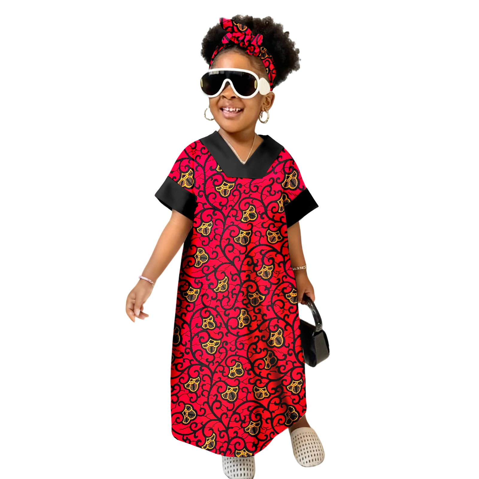 فستان أفريقي للأطفال الصغار للفتيات Dashiki Outfit Kente ملابس مطبوعة فستان أنقرة طويل للحفلات #2