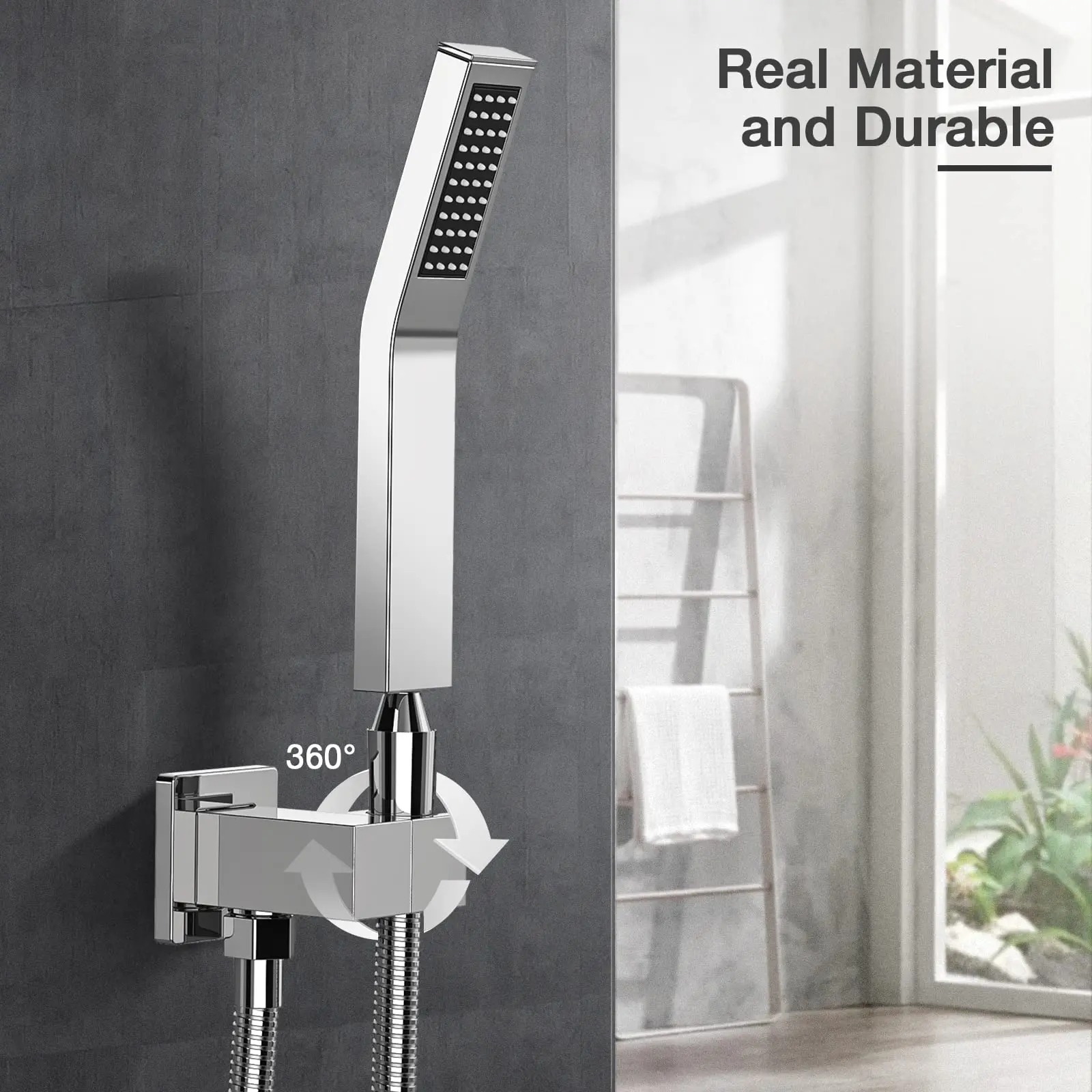 Rain Shower System 10 Inch Square Head High Pressure Wall Mount Faucet Set with Hand Sprayer Bathroom Mixer US SEND