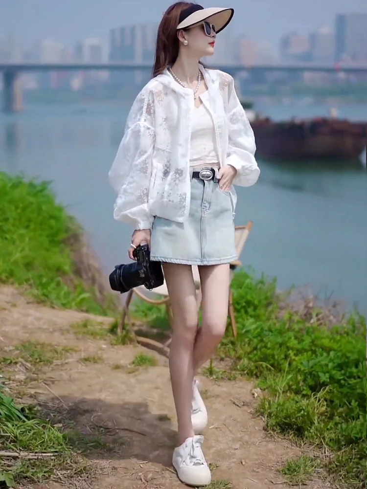 

Lightweight Loose Women's Summer New Style Casual Short Top Sun Protection Outerwear Hooded Versatile Fashionable Badaoer