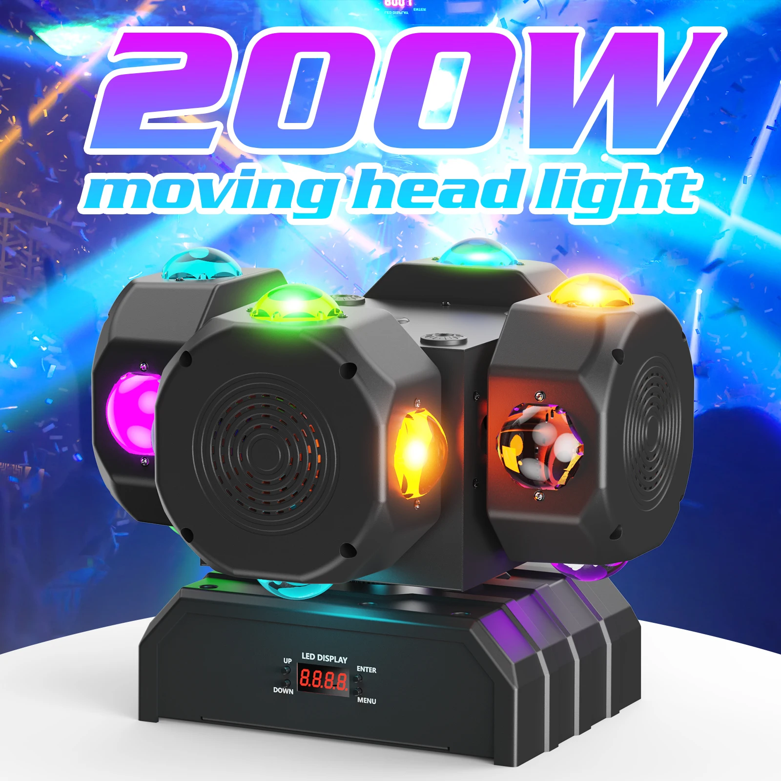 

Yiflamefly 200W RGBW LED 4 Head Wind Turbine DMX512 Moving Head Light Sound Control for DJ Karaoke Dance Hall KTV Disco Bar