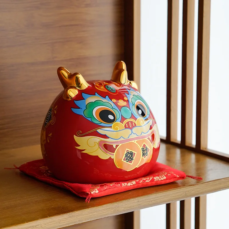 

Китайский Новогодний подарок, талисман дракона, Новогодняя кукла, украшение для дома, керамическая копилка со знаком зодиака дракона
