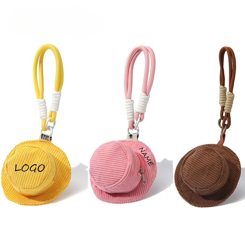 

Mini Fisherman Hat Cute Headphone Bag Webbing Customized LOGO Keychain Blank Ribbon Small Wallet Personalized Key Chain