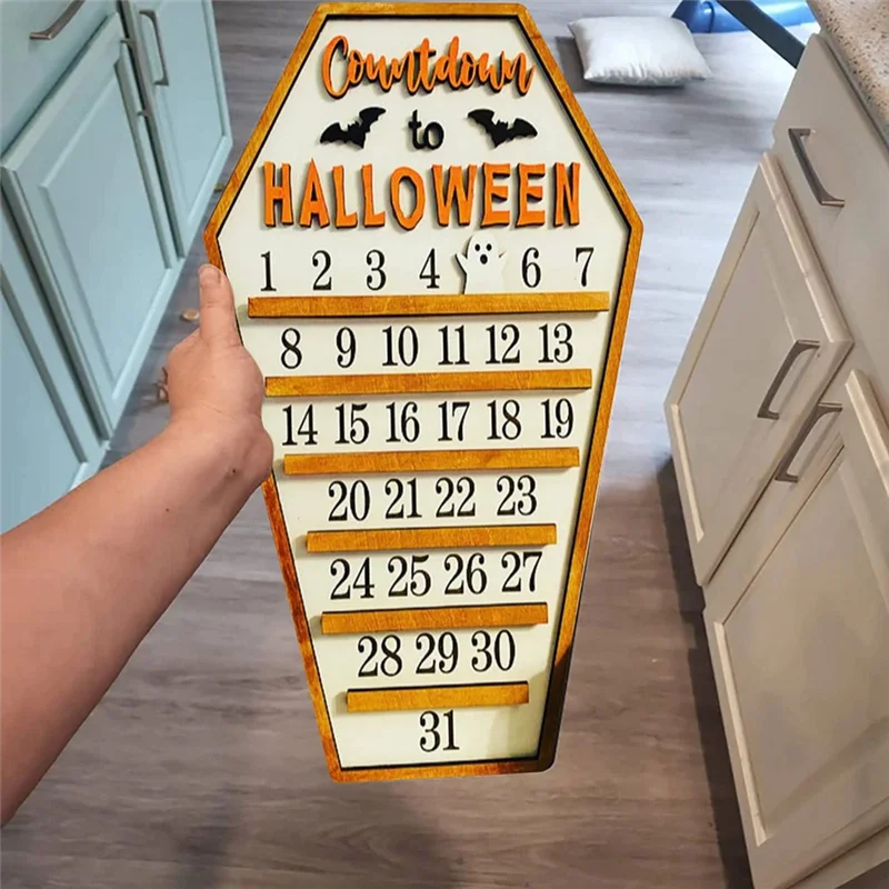 Calendrier de l'Avent d'Halloween de 31 jours, décoration joyeux Halloween en forme de cercueil B avec trois découpés