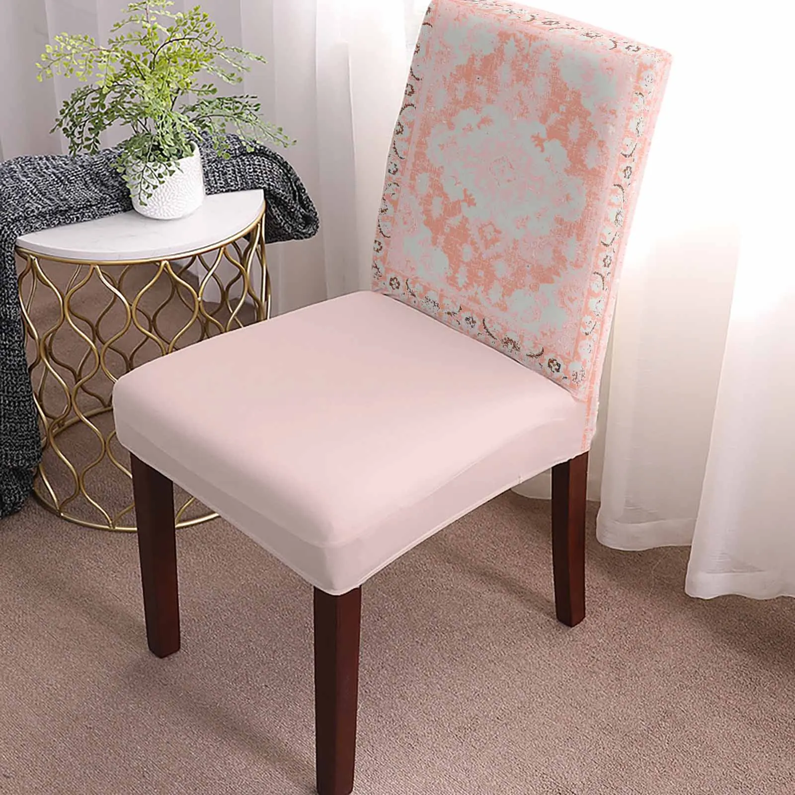 Retro Carpet Texture Pink 4/6/8PCS Spandex Elastic Chair Case For Wedding Hotel Banquet Dining Room