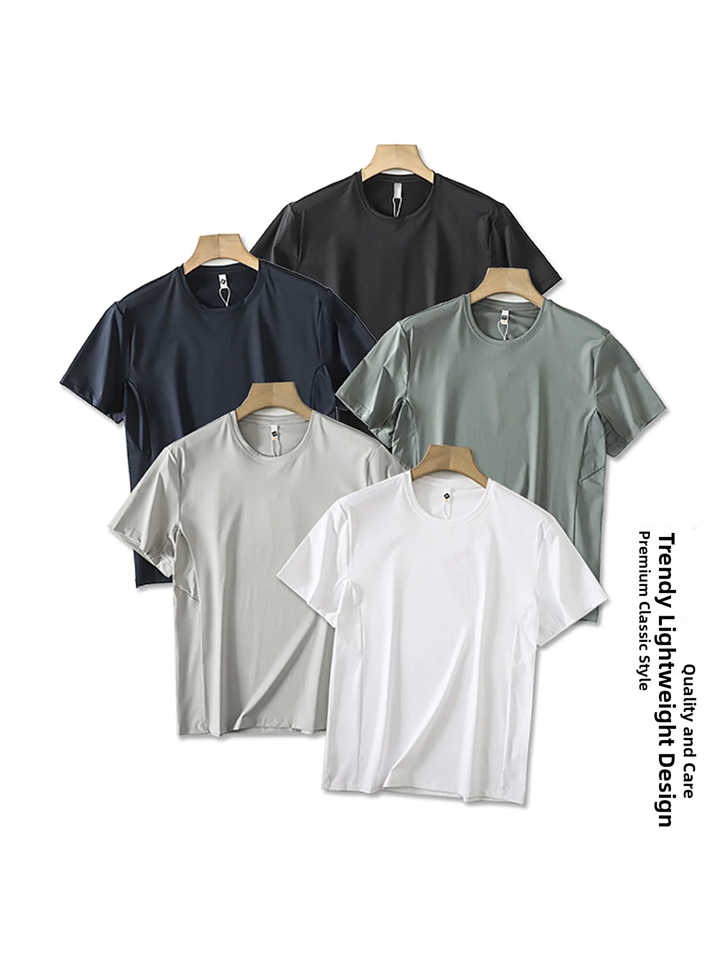 Quick Dry Breathable Men's Summer Outdoor Sports Casual Elastic Short Sleeve T-Shirt Fashionable Urban Style round Neck Regul...