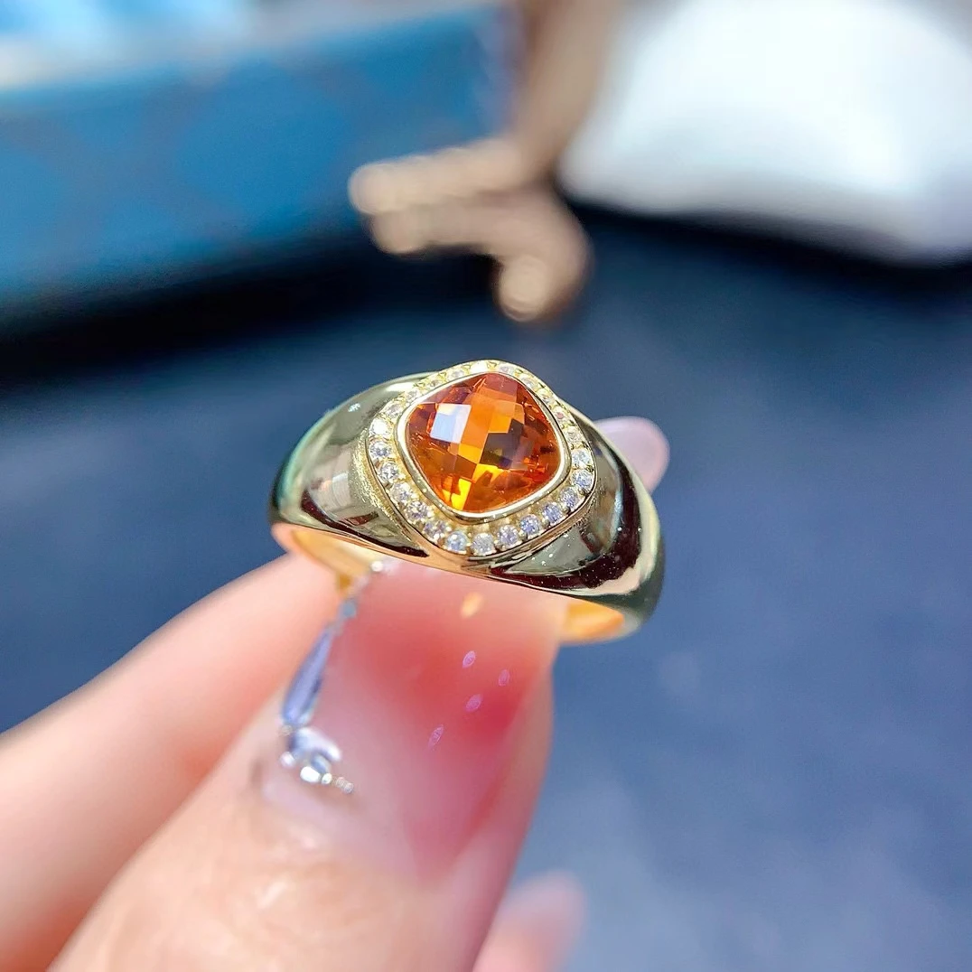 

MeiBaPJ 6mm Natural Citrine Gemstone Fashion Ring for Women Real 925 Sterling Silver Fine Charm Wedding Jewelry