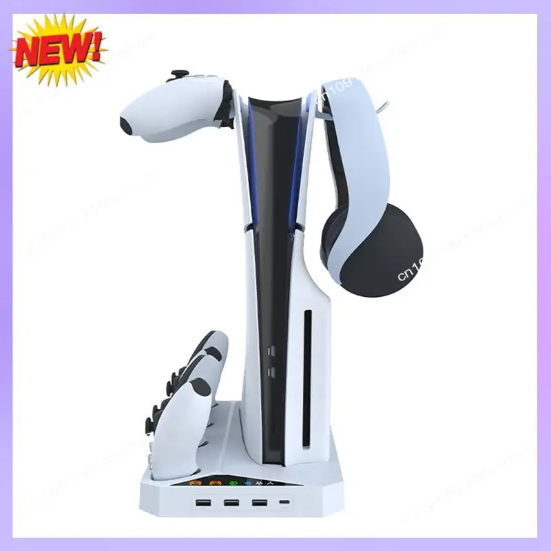 

T24C For PS5 Slim Optical Digital Console Cooling Base Handle Dual Docking Headphone Hanger Base Easy To Use