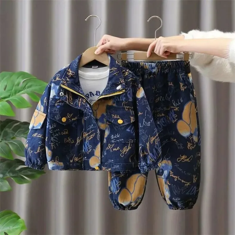 90-150CM Kids Clothes Boys Autumn Outfit Set New Children's Fashion Denim Jacket+Jeans Two-piece Set