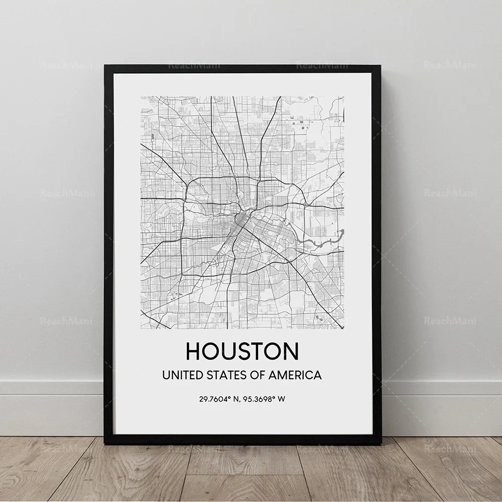 Map Poster Phoenix Map Chicago Houston Montreal Vancouver Poster Oxford UK Travel Black and White Minimalist Poster Canvas Paint