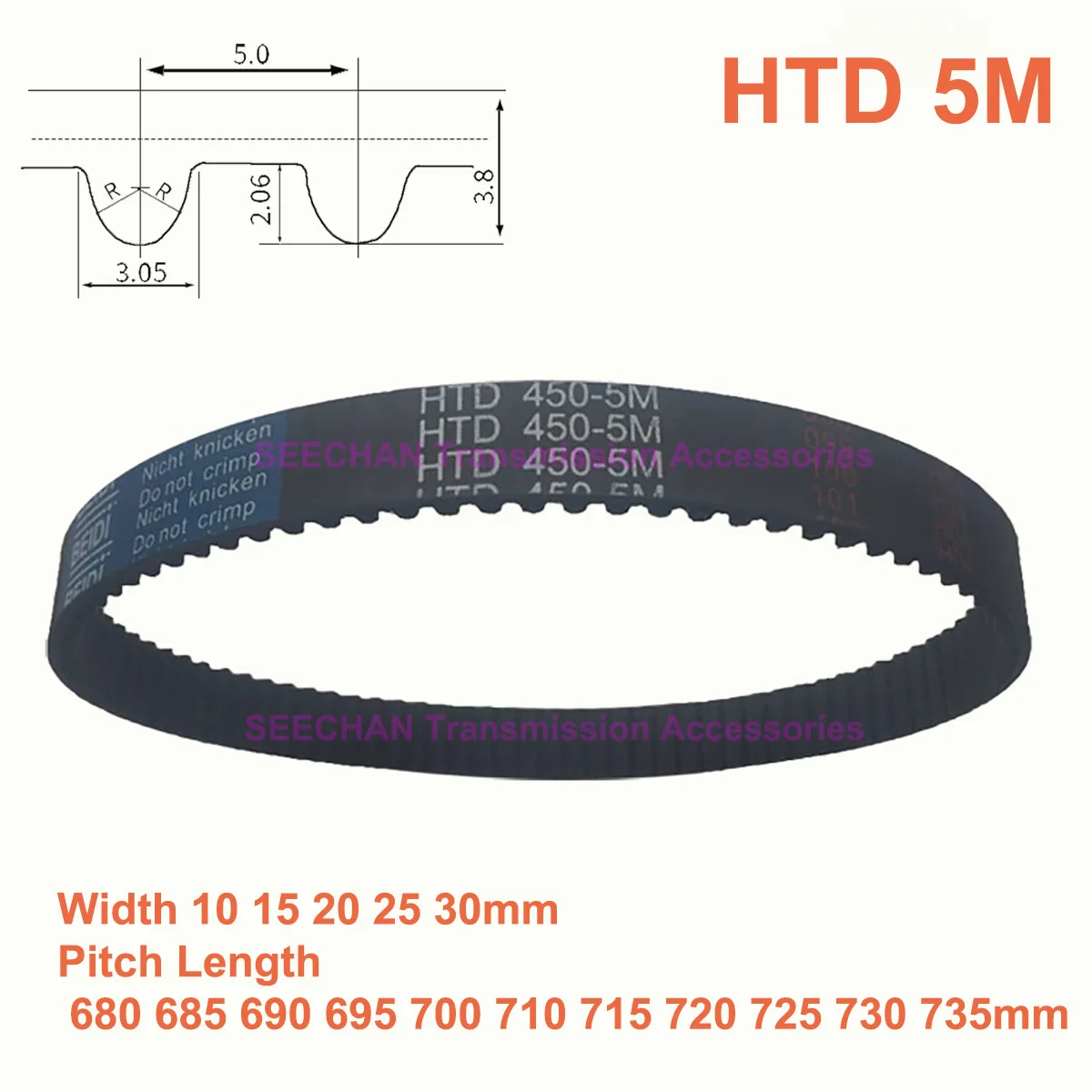 

HTD 5M Rubber Timing Belt Width 10 15 20 25 30mm Synchronous Belt Pitch Length 680 685 690 695 700 710 715 720 725 730 735mm