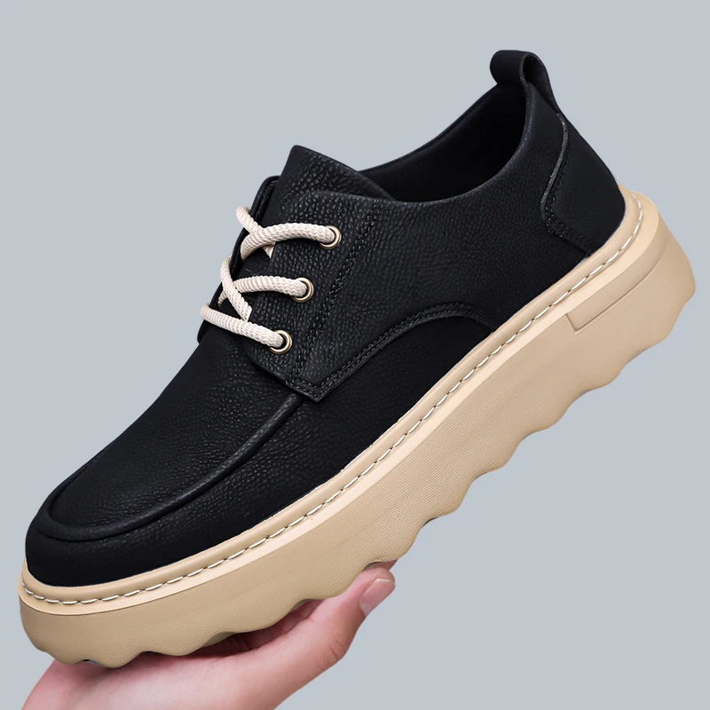 

Мужская повседневная обувь в британском стиле ретро, мужская модная рабочая обувь на толстой подошве, мужские удобные туфли на плоской подошве для прогулок на шнуровке