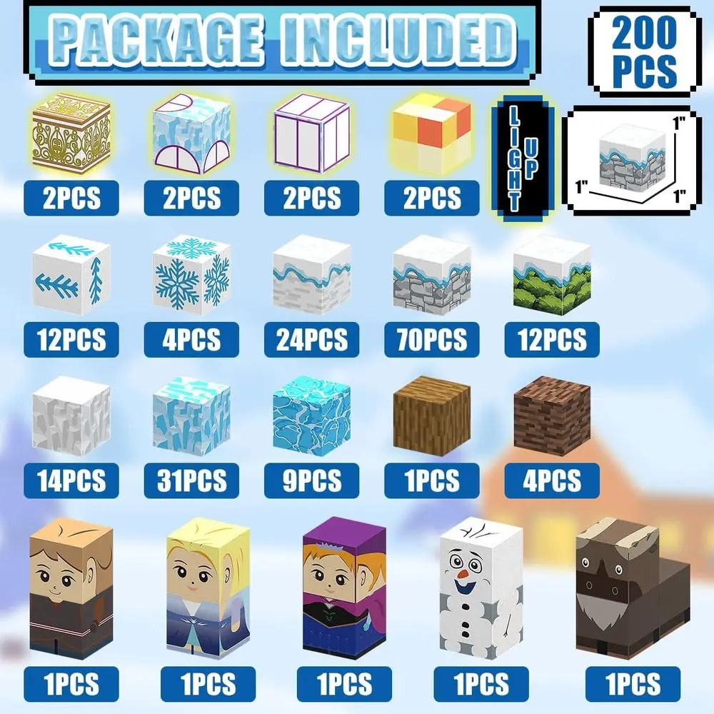 100ピースの磁気ブロック、光るタイル付き、3D雪の世界テーマ、3歳以上のお子様向けの教育STEM玩具