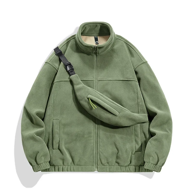 

Winter Padded Warm Cardigan Jacket Sweater Men's Solid Color Thickened Stand-up Collar Coat Men's Tops