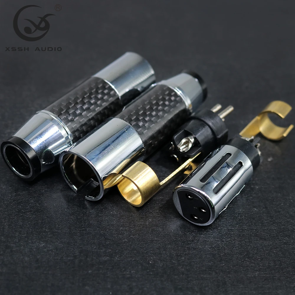 Connecteur XLR Mâle Femelle 3 Broches, Prise Jack XSSH HIFI Audio, Noir, Fibre de Carbone, Tellurium, Cuivre Plaqué, Rhodium Or Nylon