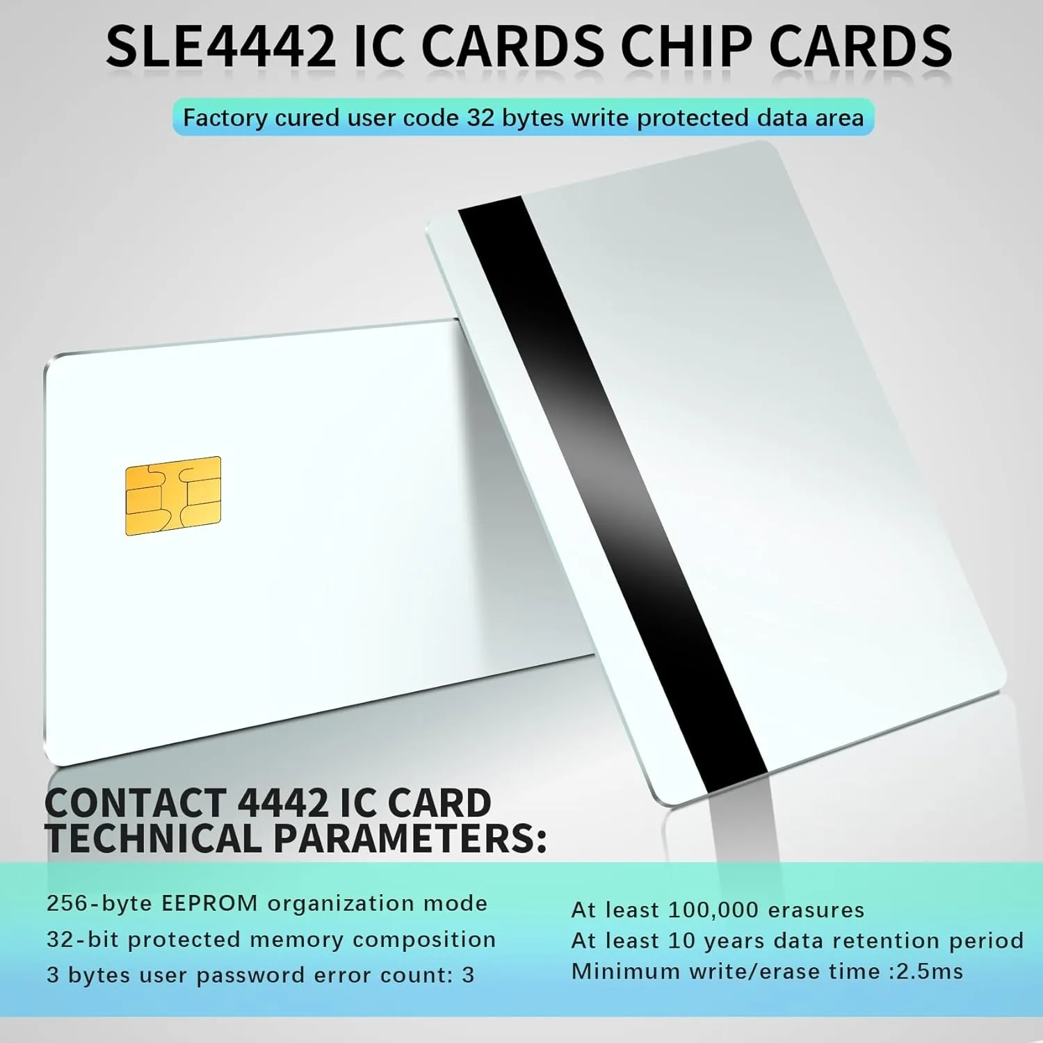 10 Pcs SLE4442 Chip Contact IC Card with 5/16inch 2 Tracks Hico Magnetic Stripe 2 in 1 Blank PVC IC Smart Intelligent Card