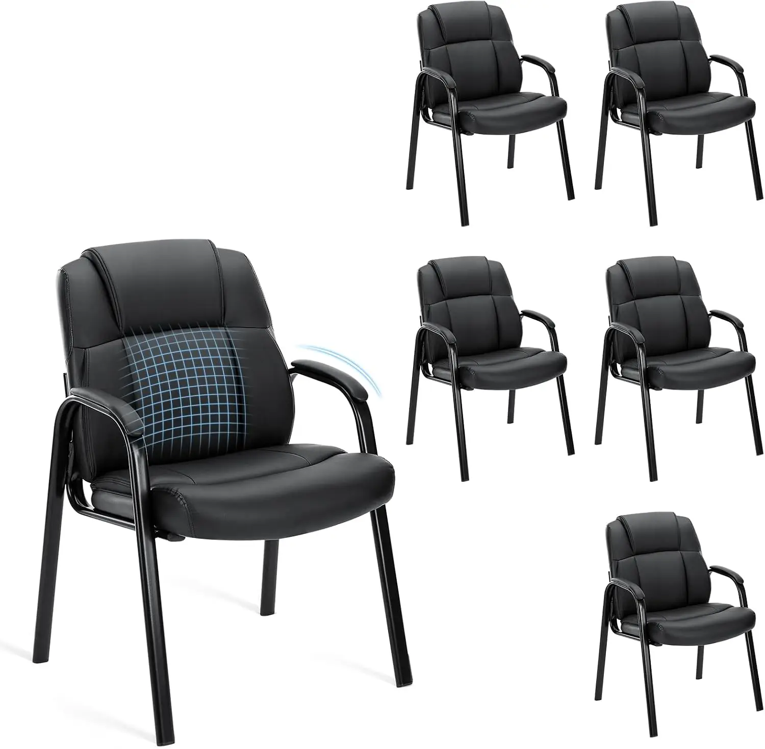 Stationary Side Guest Chairs for Office Waiting Rooms, 6-Piece Set