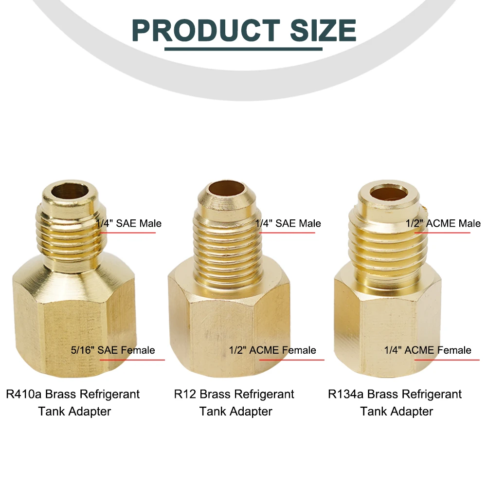 Vacuum Pump Adapter Service Straight System Vacuum 1/4 3/8 In 3PCS Brass For R134a Pump R22 R410a Refrigeration