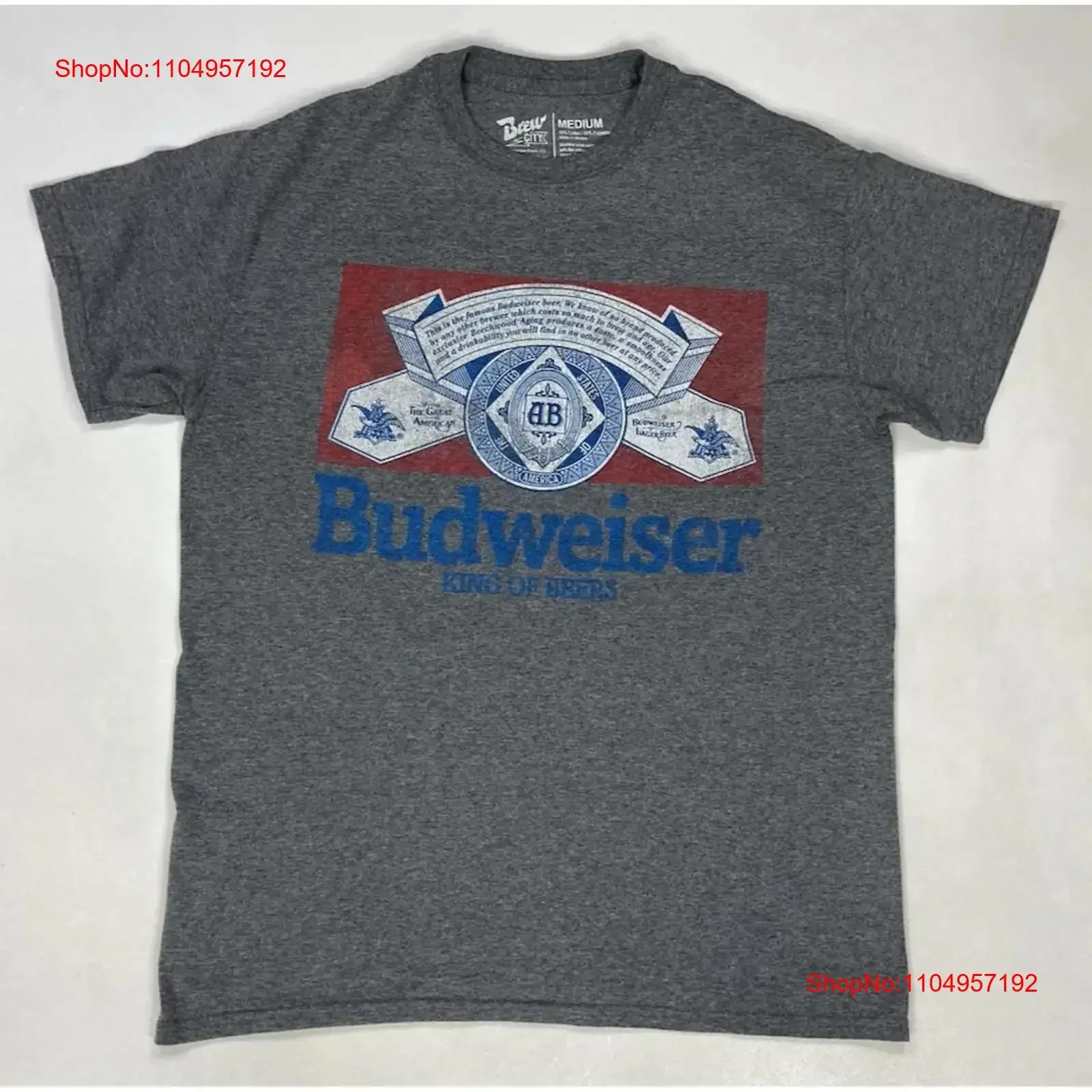 Budweiser King Of Beers Logo camiseta hombres medio gris vintage lavado moda cómoda transpirable versátil Casual streetwear