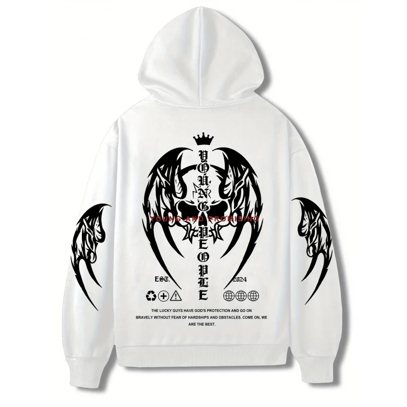 

Мужская толстовка с креативным дизайном в виде черепа с крыльями, модная теплая толстовка, подходит для свиданий на природе, шопинга и занятий спортом.