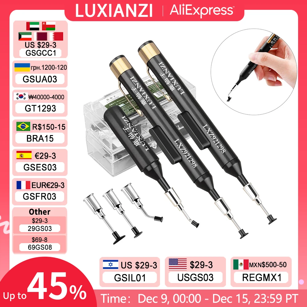 LUXIANZI Vacuum Suction Pen Kit with 3 Sucker IC SMD Tweezers Pick Up Tool Remover Sucker Pump Solder Desoldering ​Sucking Pens