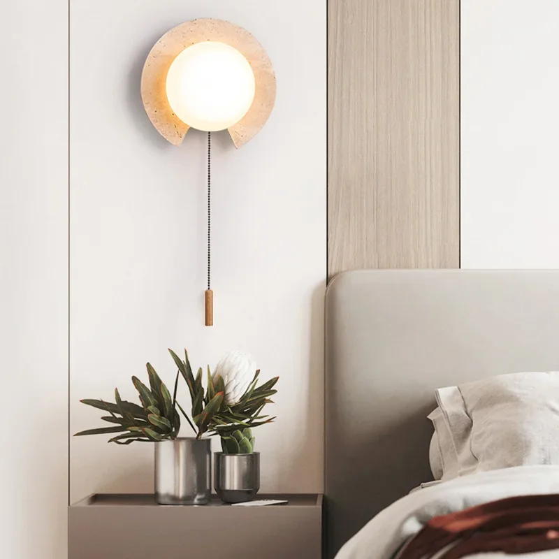 

Современные скандинавские светодиодные настенные светильники для ванной комнаты, зеркала, спальни, домашнего освещения, желтый светильник из травертина для веранды, настенная лампа.