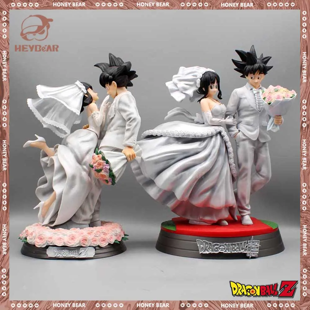 

33cm Dragon Ball Super Anime Figure Son Goku Chichi Figures White Wedding Dress Figurine Gk Model Toys Doll Desktop Decora Gift