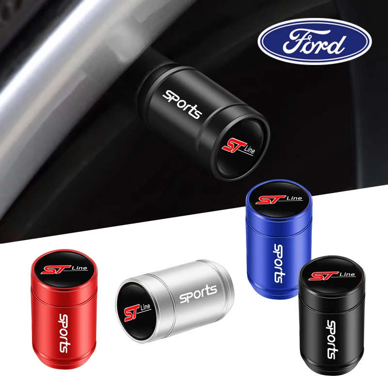 4pcs Metal Car Tire Valve Caps 3D Aluminum Alloy Stem Caps For Ford ST Line Explorer Transit Ranger Kuga F150 Fusion Taurus GHIA