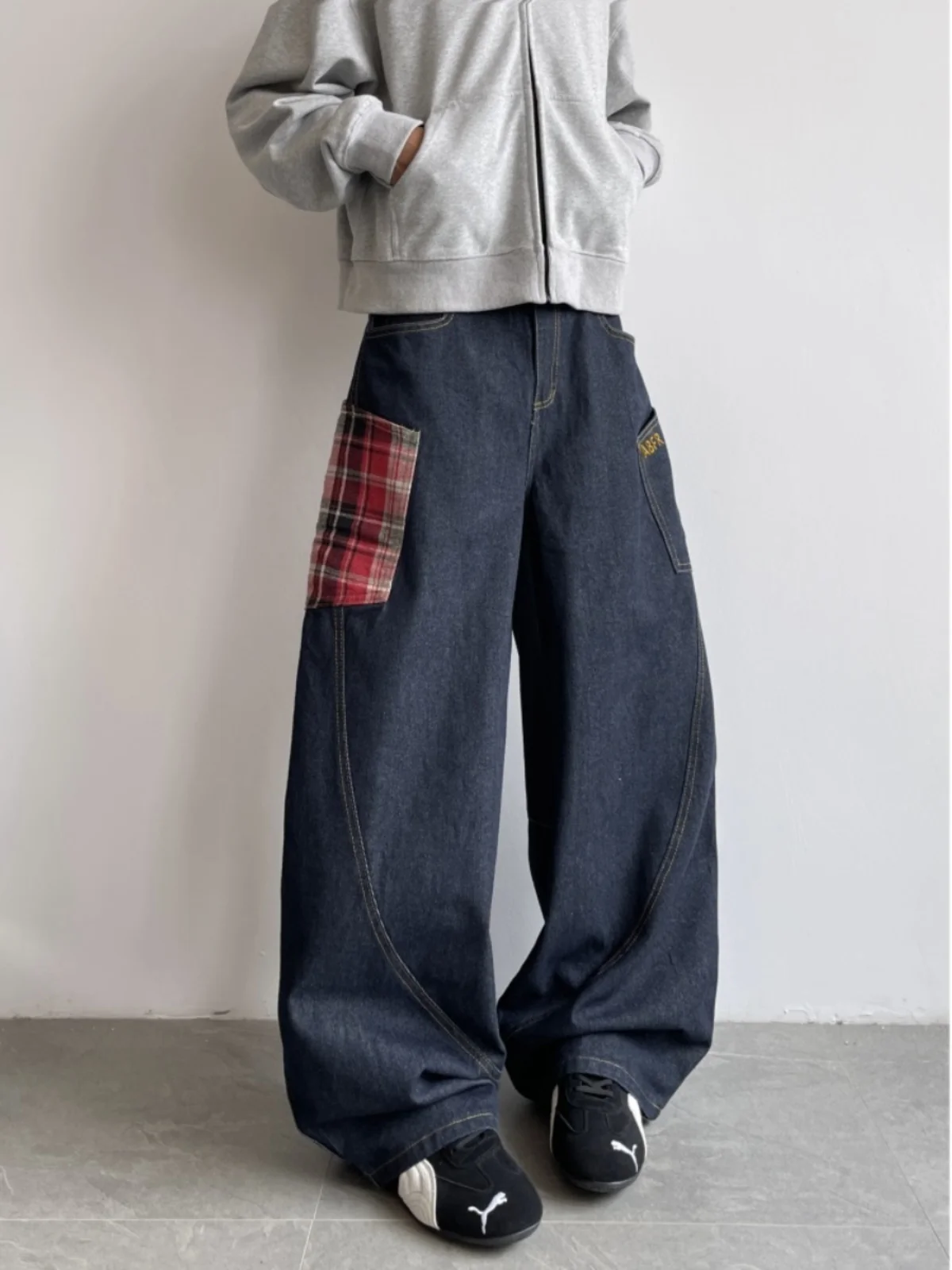 American Retro Wide Leg Men's Jeans Loose Straight CleanFit Bend Knife Pants Autumn Lazy Sle Long Pants Youth Trend