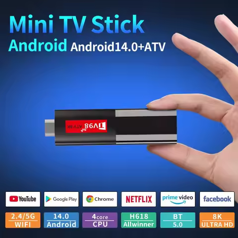 TV98 ATV Mini TV Stick Android 14 H618 Quad Core Cortex A53 Support 8K Video 4K Wifi6 BT5.0 Voice Remote Smart TV Box
