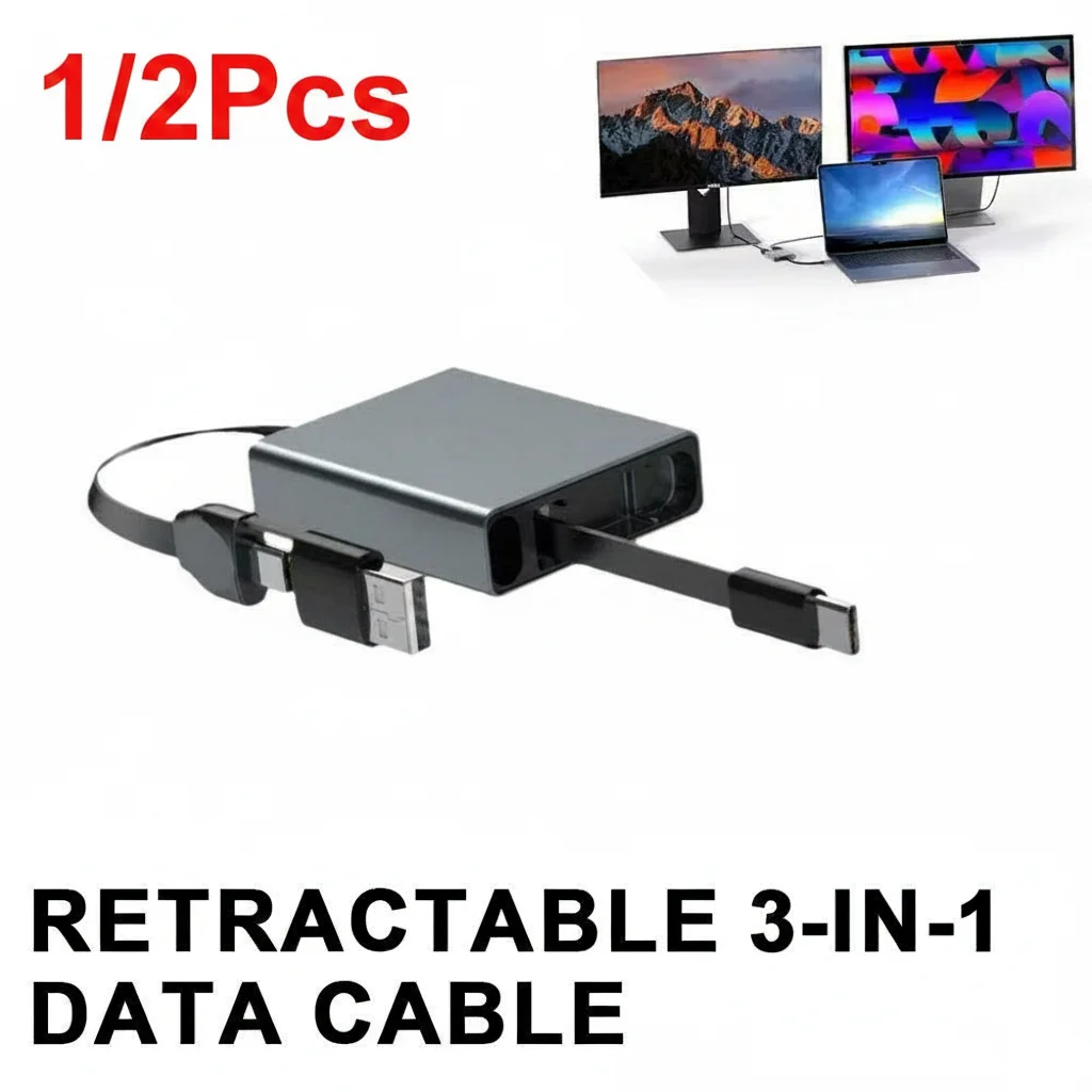 1/2Pcs Arrival Telescopic USB Cable Type C 66W PD Fast Charging Multi-functional For ALL Laptops New