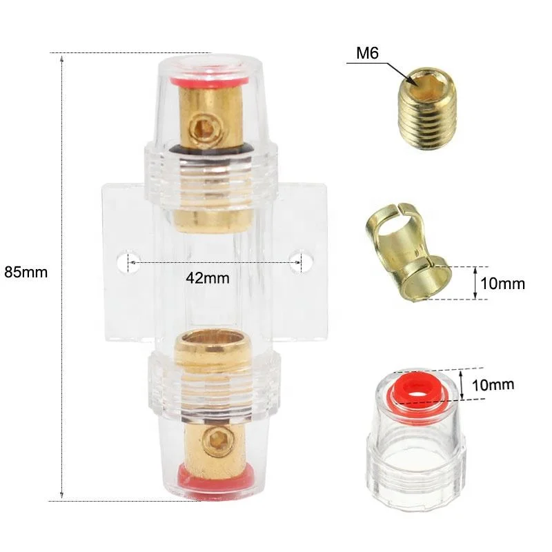 High-Capacity Copper Car Audio AGU-60A Thermal Fuse Tube 10*38 Power Amplifier Glass Fuse Liner Transparent Aircraft Base