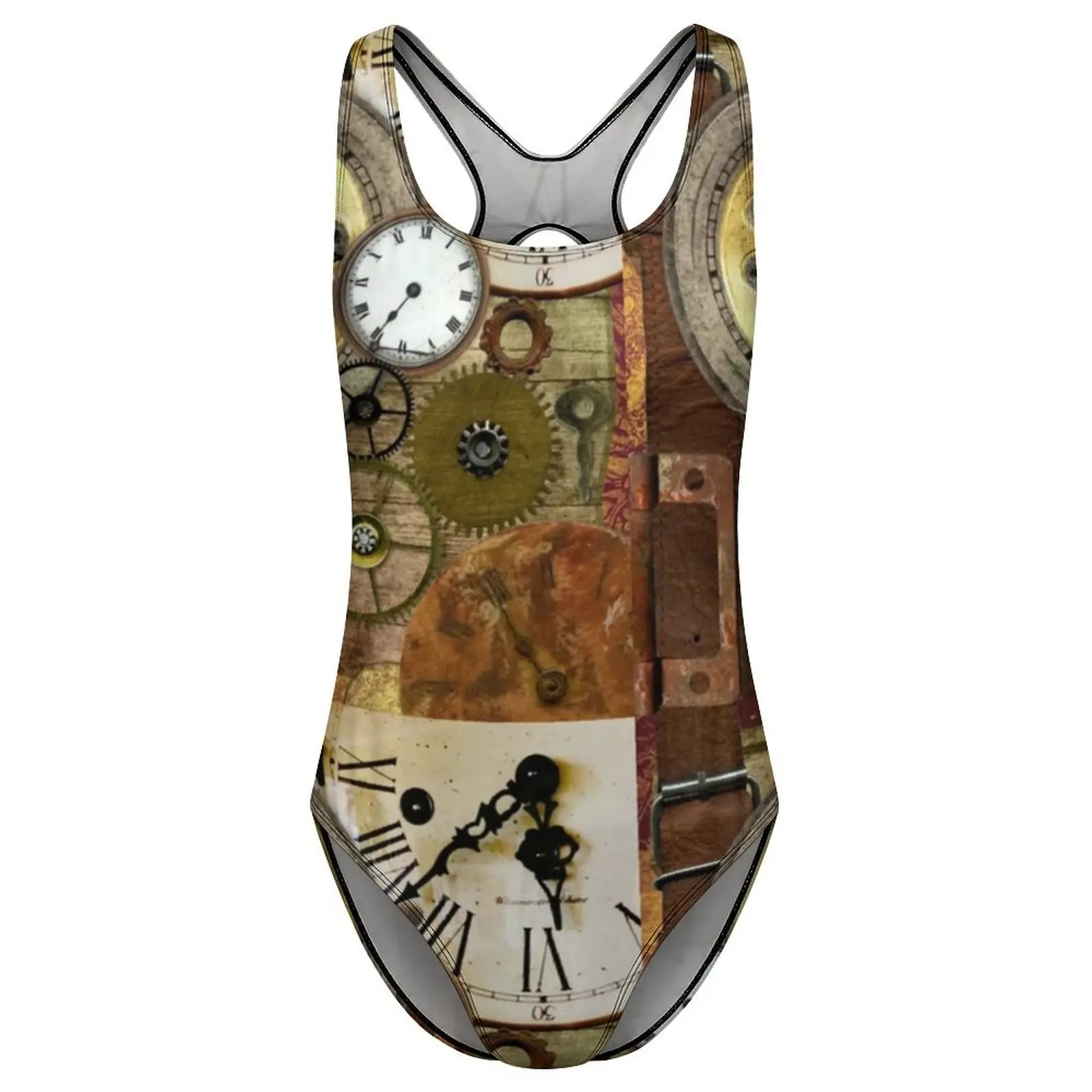 التروس Steampunk ملابس السباحة البخار الشرير الرقبة التمساح ساعة رفع ملابس السباحة قطعة واحدة تصفح ثوب السباحة المايوه مثير بحر #3