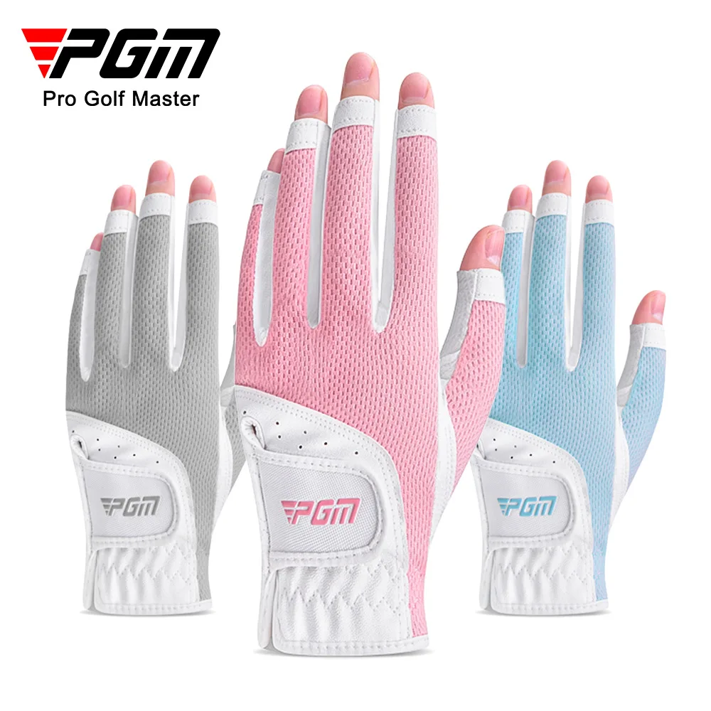 PGM 1 Pair Women\'s Open Finger Golf Gloves Breathable Mesh PU Sunscreen Finger Cover Left and Right Hand ST032