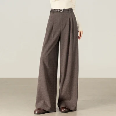 SENTUBILA Women’s Casual Pants 2026 Autumn Commute Comfortable Wide-leg Pants Natural Waist Knit Slim Fit Pants 153KD2456