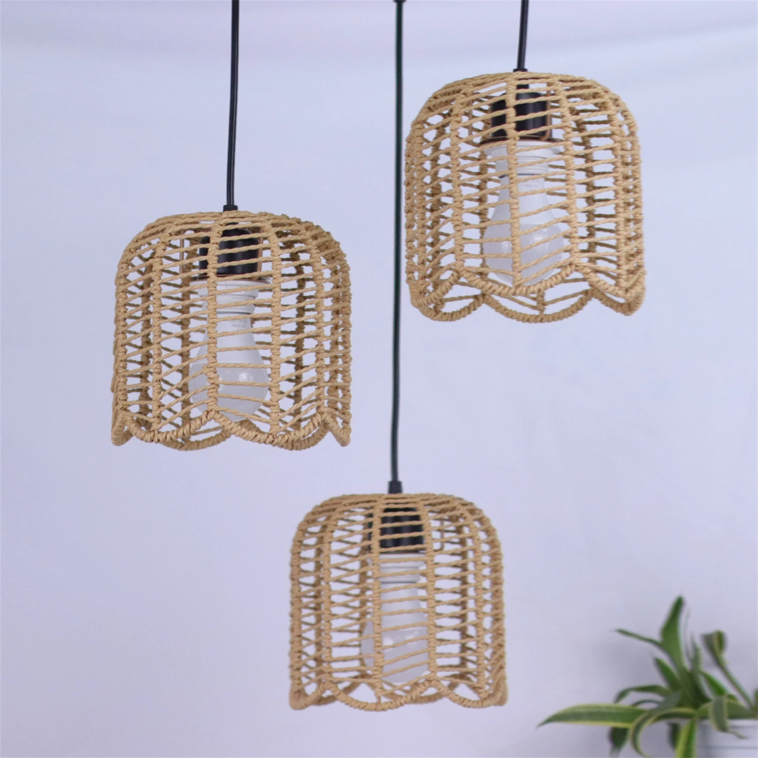 JOYINLED Paper Weaving Pendant Light Shade E27 Socket Hand-woven Vintage Lampshade Hollow Simplicity Simulated Rattan Lamp Shade