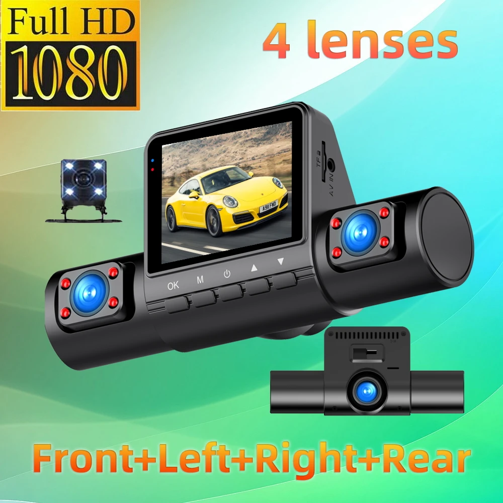 Car Dash Cam 4 Channel Black Box Driving Camera FHD 1080P Front Left Right Rear Night Vision Loop Recording 24H Parking Monitor