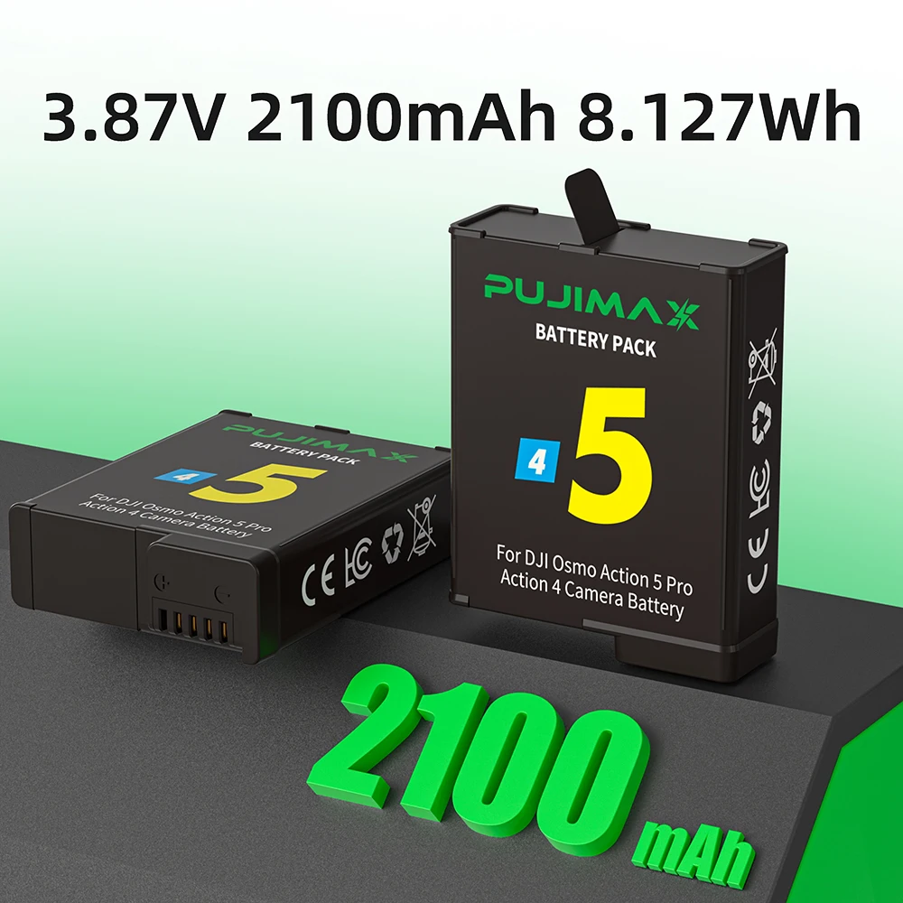 Pujimax For DJI Osmo 360 2100mAh Replacement Li-ion Battery For DJI Osmo Action 5 Pro/4/3 Charger Box for DJI Osmo 360/4/5Pro