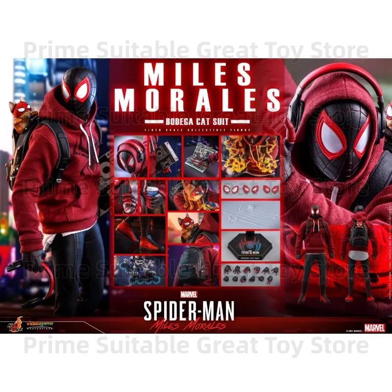 В наличии: Оригинальная версия HOTTOYS HT VGM50 Spider-Man Miles Morales в костюме Cat Suit, подарочная и коллекционная серия.