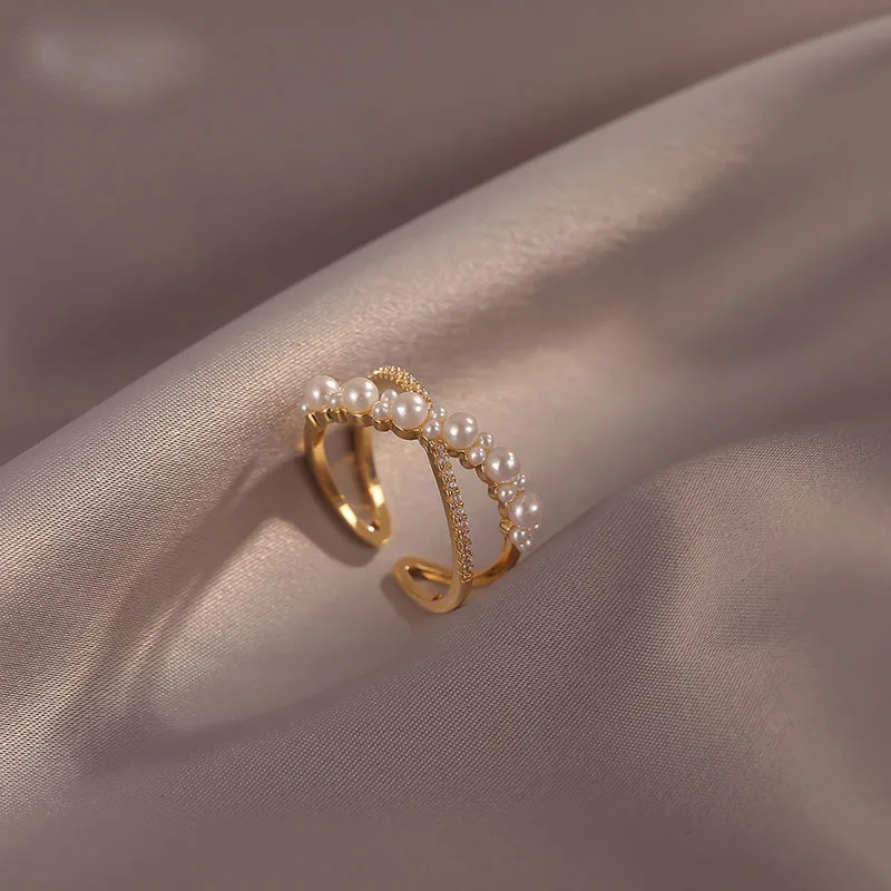 2024 Korean New Exquisite Simple Pearl Ring Fashion Temperament Versatile Open Ring Elegant Women\'s Jewelry