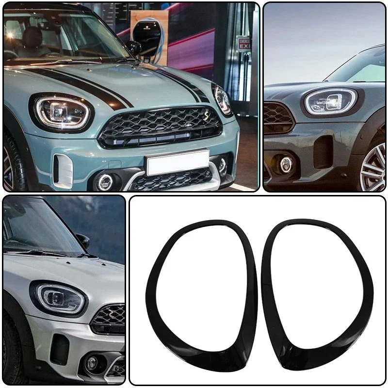For BMW Mini 2017-2023 F60 F61 2017-2023 Pair Gloss Black Car Headlight Bezel Ring Trim 51137388117 51137388118