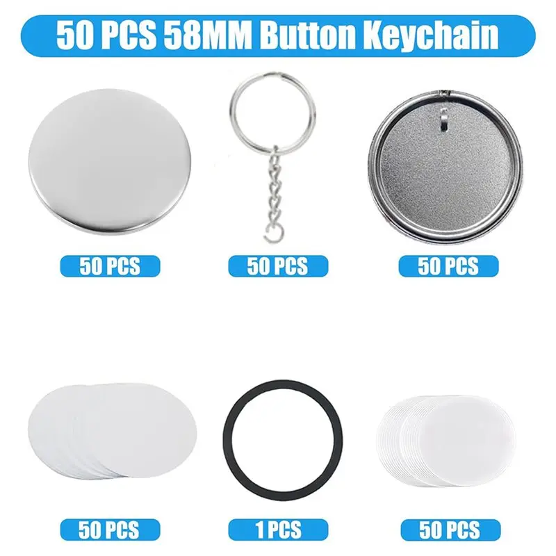 500X لوازم سلاسل المفاتيح صانع الأزرار ، 58 مللي متر/2.25 بوصة مجموعة صنع الدبوس لآلة صانع الأزرار ، مجموعات شارات الأزرار المعدنية