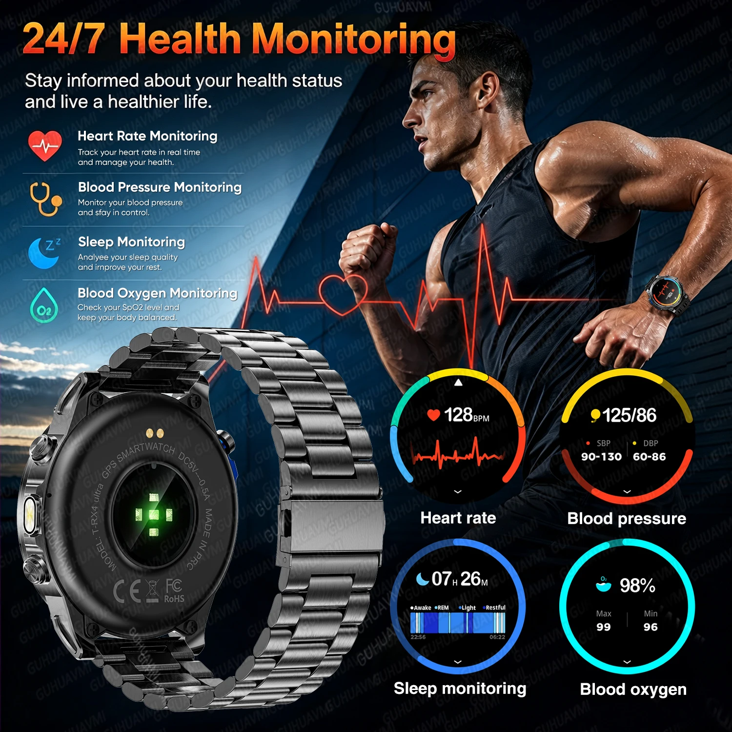 2026 Nowy Smartwatch T-RX4 z Wbudowanym GPS, Wodoodporność 10ATM, Bateria 850mAh, Kompas, Duży Ekran 1.7 cala, Funkcja Rozmów, Smartwatch Sportowy dla Kobiet i Mężczyzn — zdjęcie produktu 5