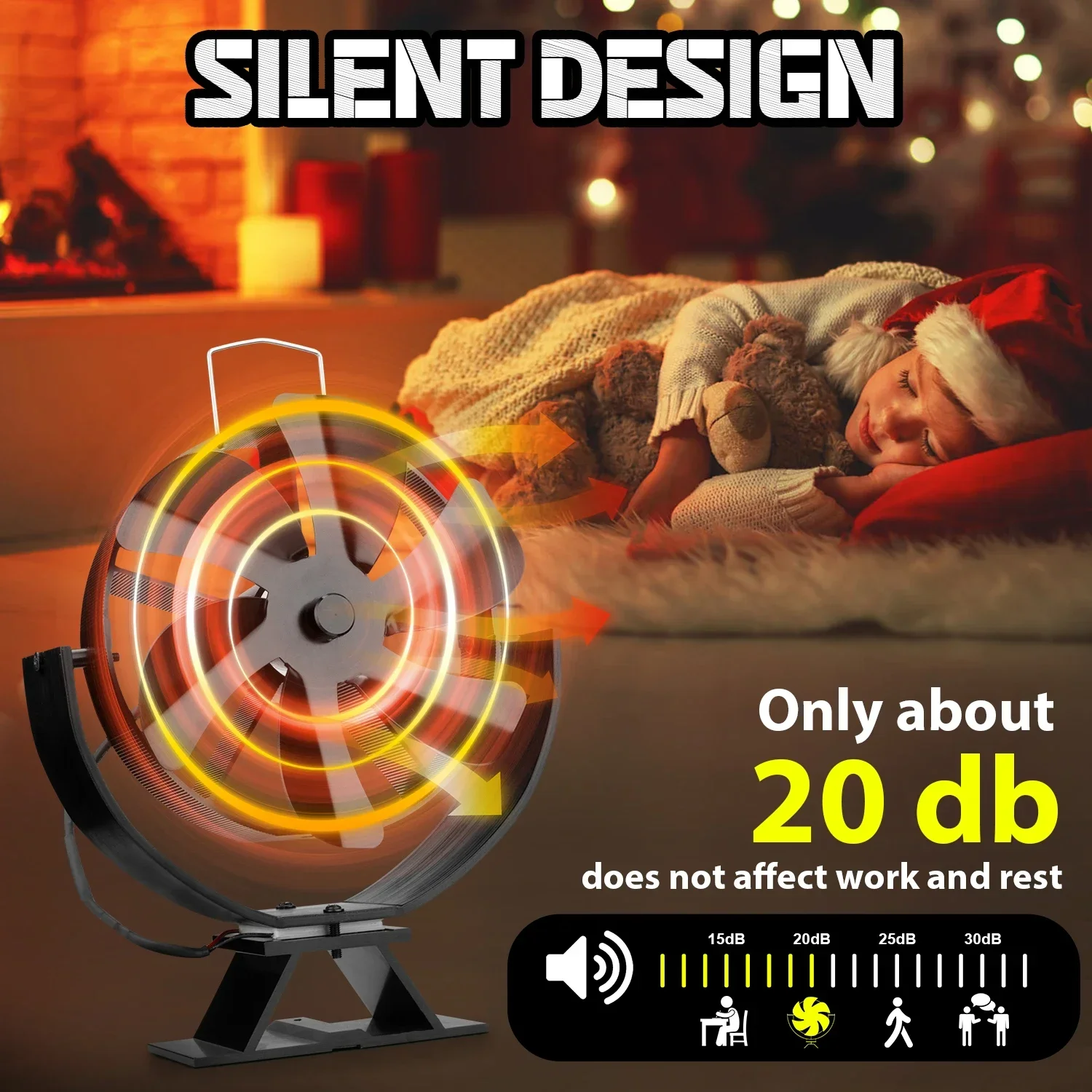TXF【Reliable】6 Blades Mini Stove Fan Heat Powered Fireplace Fan Log Wood Burner Eco-fan Quiet Fireplace Fan Home Efficient Heat view 2