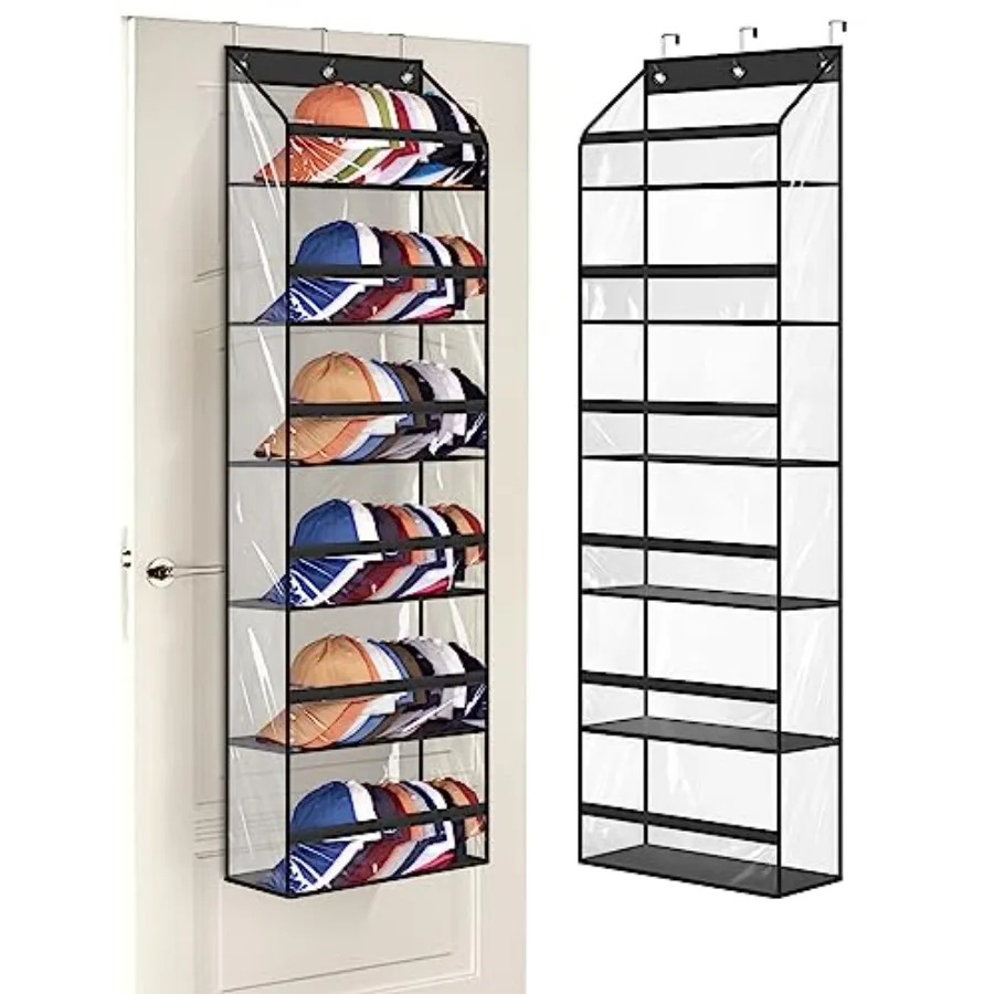 

Прозрачные подвесные держатели для бейсболок на дверь, вместительные, до 72 штук, органайзер для хранения головных уборов в шкафу, настенные, с глубокими карманами