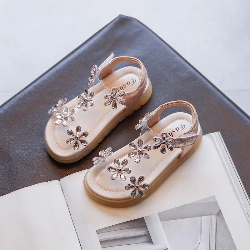 

Princess Girls Sandals Summer Children'S Beach Shoes Fashion Rhinestone Flowers Sandals 2021 Little Girl Kids Sandels 3-12 Year