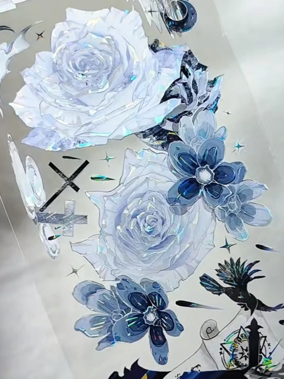 

5M Xiao Wang Paper, Crowe Heart, Sleeping Shell Shiny Blue Flower Pet Washi Tape Collage Planner